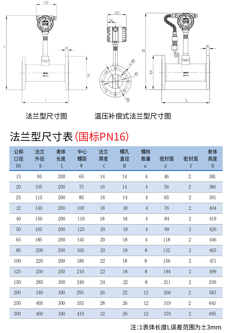 dn80蒸汽流量計法蘭式尺寸圖